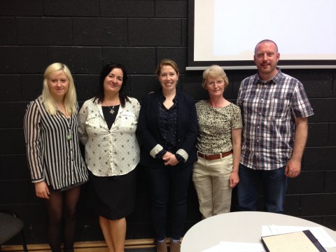 Sarah Garvey (Student Representative), Pauline McMahon (Secretary), Imelda Gibbons (Treasurer), Frankie Berry (Chairperson), Colm O Sullivan (Ordinary Member). Not in picture: Michael Feeney (coopted Ordinary Member), Senan Dunne and Melissa Howlett (IDS Representatives).